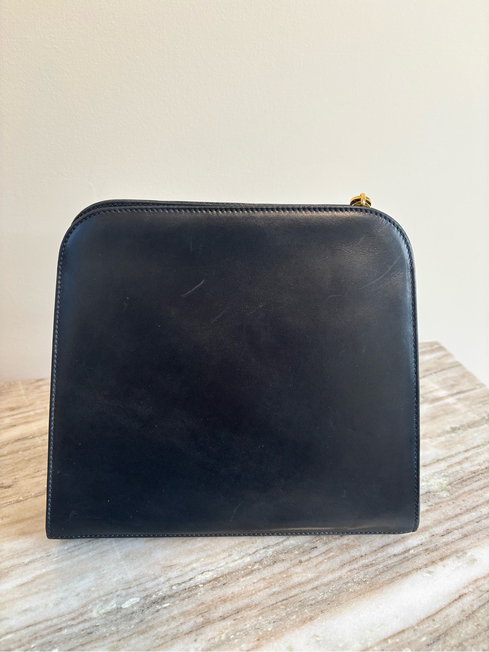 Salvatore Ferragamo Vintage Gancini Black Leather Chain Shoulder Bag Gold Italy - Picture 11 of 16